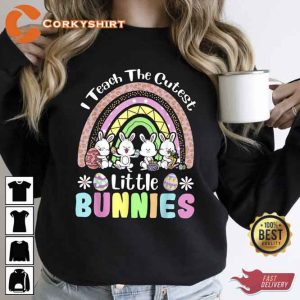 Easter Day Teacher I Teach The Cutest Little Bunnies Rainbow T-Shirt