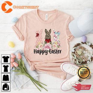 Floral Leopard Happy Easter Bunny Shirt