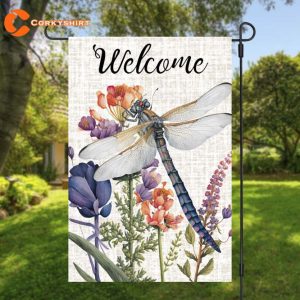 Flowers and Dragonfly Welcome Garden Flag