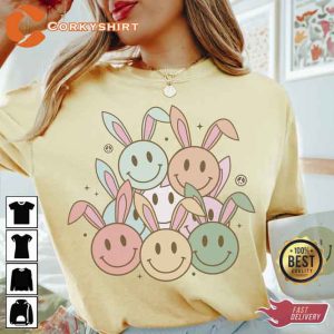 Funny Easter Bunny Smiley Faces T-Shirt3