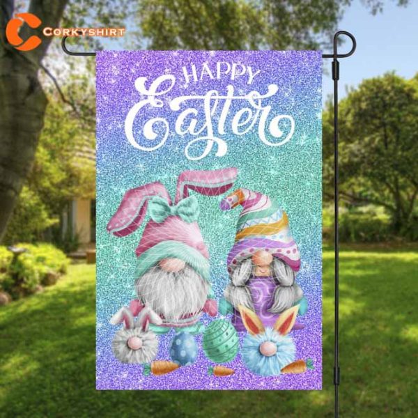 Gnome Easter Bunny and Eggs Garden Flag