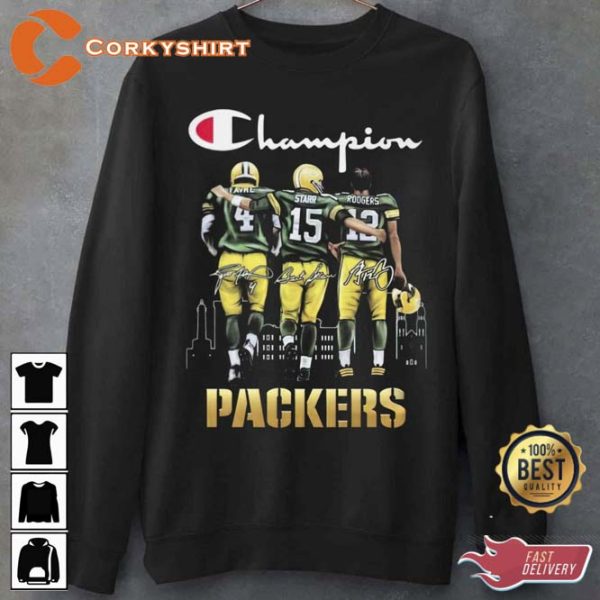 Green Bay Packers Champion Brett Favre Bart Starr And Aaron Rodgers Unisex T-Shirt