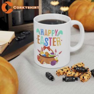 Happy Easter Day Cute Bunny With Eggs Easter Mug