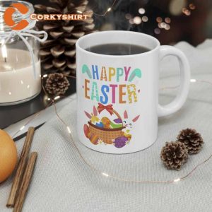 Happy Easter Day Cute Bunny With Eggs Easter Mug