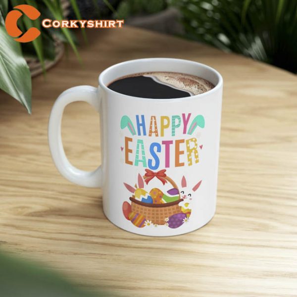 Happy Easter Day Cute Bunny With Eggs Easter Mug