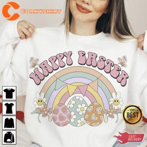 Happy Easter Groovy Rainbow Shirt Gift For Easter Day