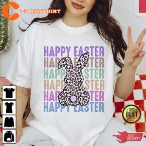 Happy Easter Stacked Cheetah Leopard Bunny Rabbit Shirt