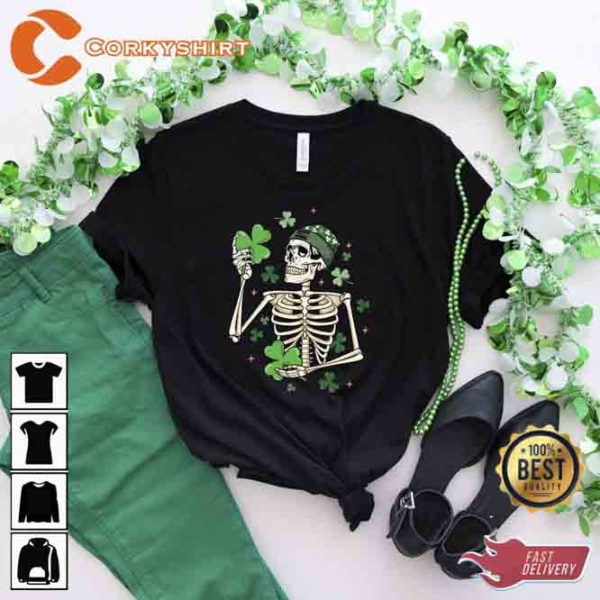 Happy St Pattys Dancing Skeleton Drinking Tee