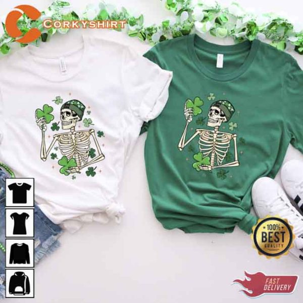 Happy St Pattys Dancing Skeleton Drinking Tee