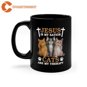 Jesus Is My Savior Cats Are My Therapy Mug