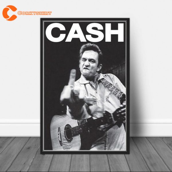 Johnny Cash Middle Finger Poster Black And White