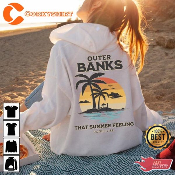 Outer Banks OBX Vintage Style Beach Summer Sunset Palm Trees Hoodie
