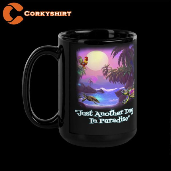 Roosters Turtles Tropical Oasis Black Glossy Mug