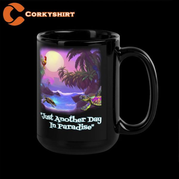 Roosters Turtles Tropical Oasis Black Glossy Mug