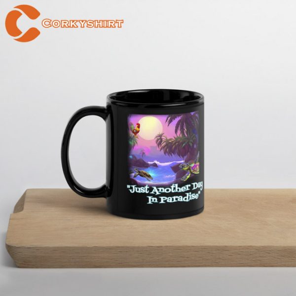 Roosters Turtles Tropical Oasis Black Glossy Mug