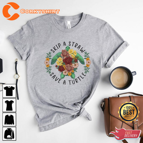 Save A Turtle Flower Planet Tee Earth Day Tshirt