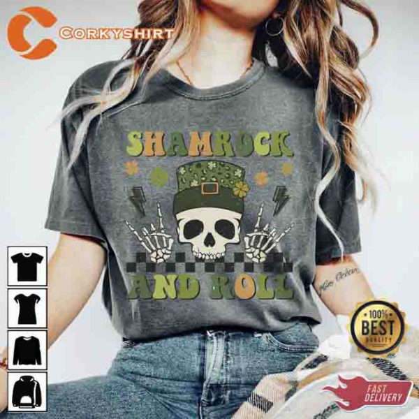 Shamrock And Roll Skull Lucky Unisex T-shirt