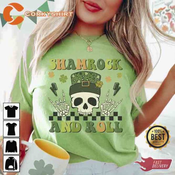 Shamrock And Roll Skull Lucky Unisex T-shirt