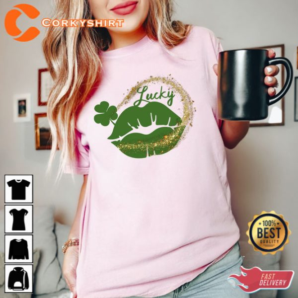 Shamrock Lips Shirt Cute St Patricks Day Tee