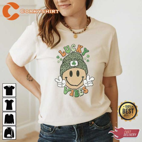 Smiley Face Lucky Vibes St Patrick’s Day Shirt