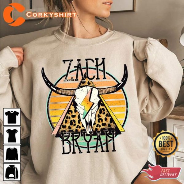 Vintage Zach Bryan Western Boho Cow Skull Country Music Fan Gift Sweatshirt