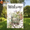 Wagon Wheel and Flowers Garden Flag