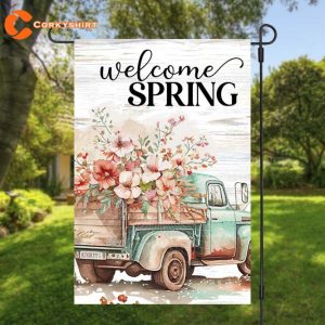 Welcome Spring Vintage Truck With Flowers Garden Flag