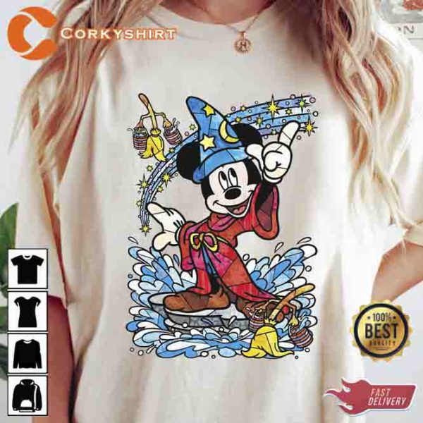 Disney Fantasia Sorcerer Mickey Mouse Magic Wizard Retro Shirt