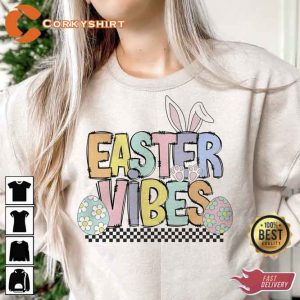 Easter Vibes Happy Holiday Bunny Ear With Eggs Unisex Sweatshirt (1)