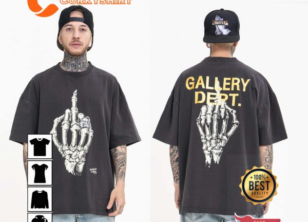 Gallery Dept Skeleton Middle Finger Dupe Trendy 2 Sides Shirt
