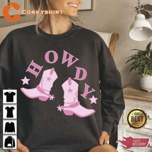 Howdy Pink Cowgirl Boots Western Cowboy Sweatshirt