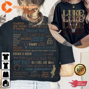 Luke Bryan Two Sided Vintage Country on Tour Tracklist Shirt