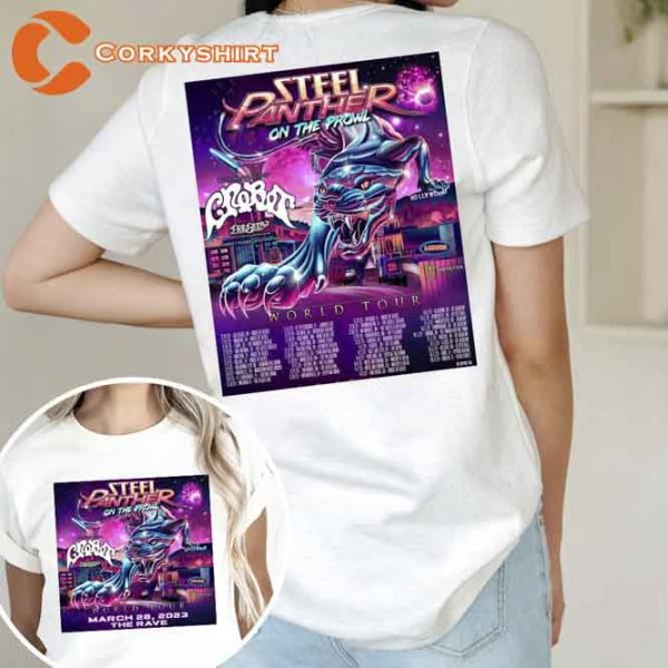 On The Prowl Steel Panther World Tour 2023 With Date Double Side Trending Unisex Shirt