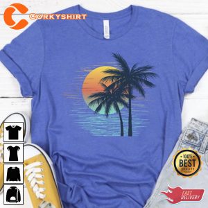 Palm Beach Tropical Sunset Summer Colorful Glitch Shirt