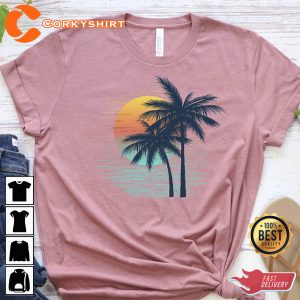 Palm Beach Tropical Sunset Summer Colorful Glitch Shirt