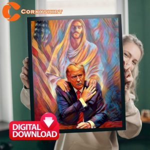 President Donald Trump And Jesus Christ Praying Printable Poster