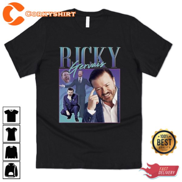 Ricky Gervais Homage T-Shirt Tee Funny UK Comedian Icon Legend