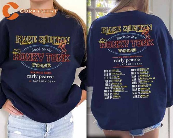 Blake Shelton Back To The Honky Tonk Tour 2023 T-Shirt 2 Sides