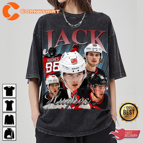 Jack Hughes Vintage Washed Shirt Hockey Homage Graphic Unisex