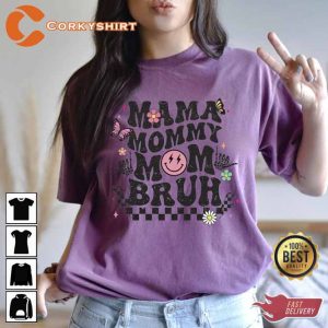Mama Mommy Checkered Smiley Face Bruh Shirt For Moms
