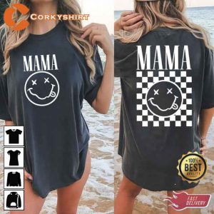 Mama Smiley Face Checkered Designed Shirt For Moms