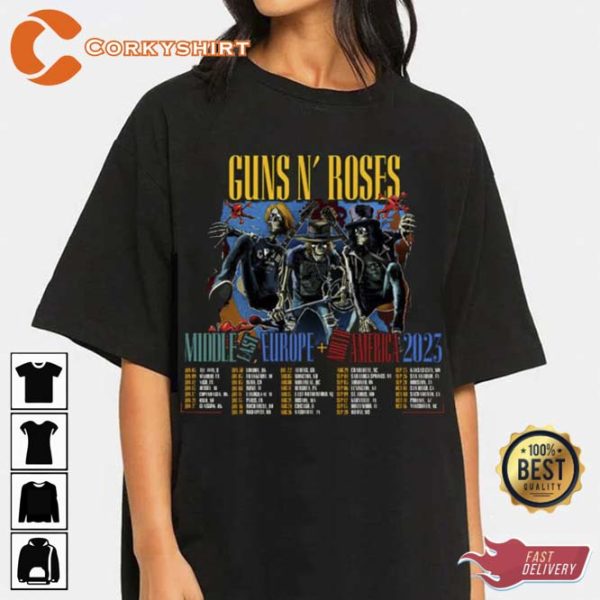 Middle East Europe North America 2023 Tour Dates Guns N Roses T-Shirt