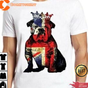 Buldog British Dog Union Jack Flag England Crown Cool T-Shirt