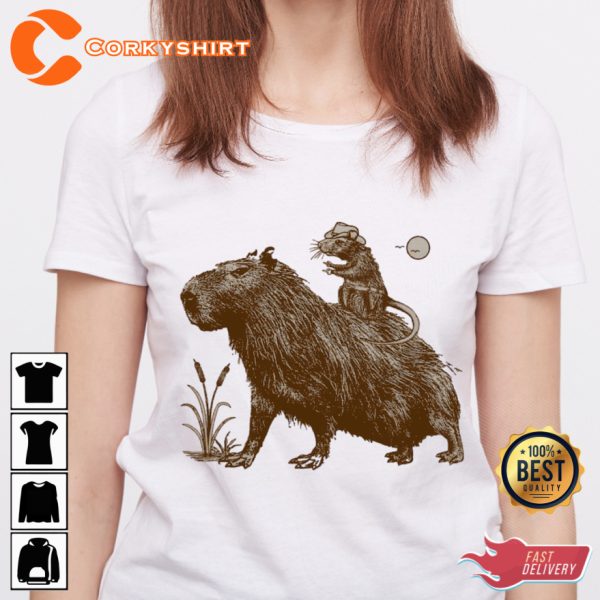 Capybara Meme Cowboy Rat Funny T-shirt