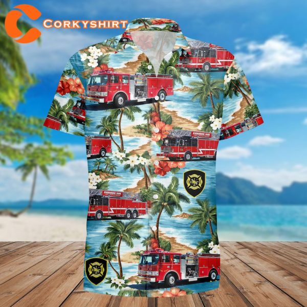 County Fire Department Engine American Fire Fighter Rescue Aloha Shirt