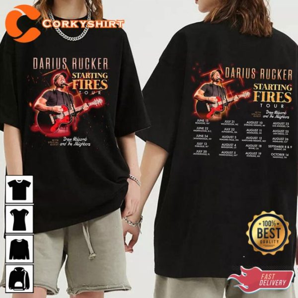 Darius Rucker Fan Starting Fires Tour 2023 Designed Shirt Concert Gift