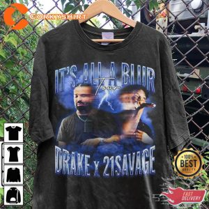 Drake 21 Savage It’s All A Blur Tour 2023 Y2K Style Rap T-Shirt