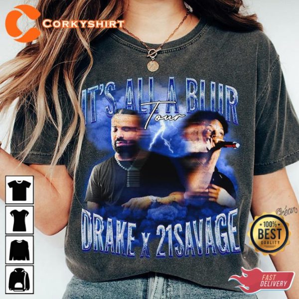 Drake 21 Savage It’s All A Blur Tour 2023 Y2K Style Rap T-Shirt