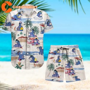 Eeyore Hawaian Button Up Shirts Summer Shorts Shirt