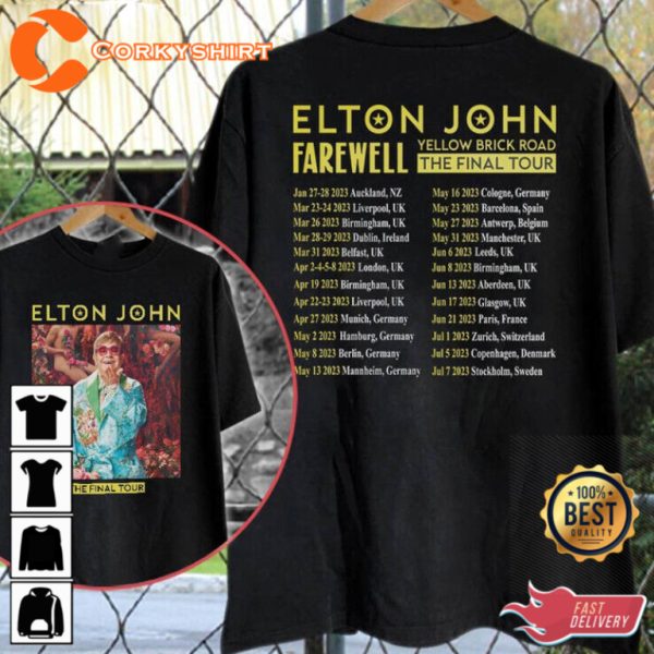 Elton John Tour Dates 2023 Cotton Black Unisex T-shirt